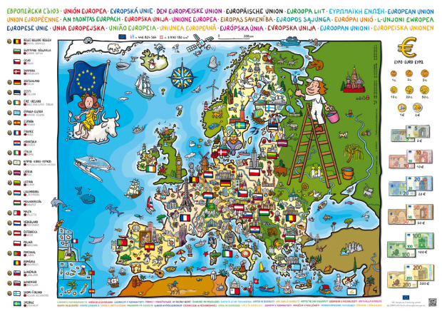 kreslená mapa EU pro děti